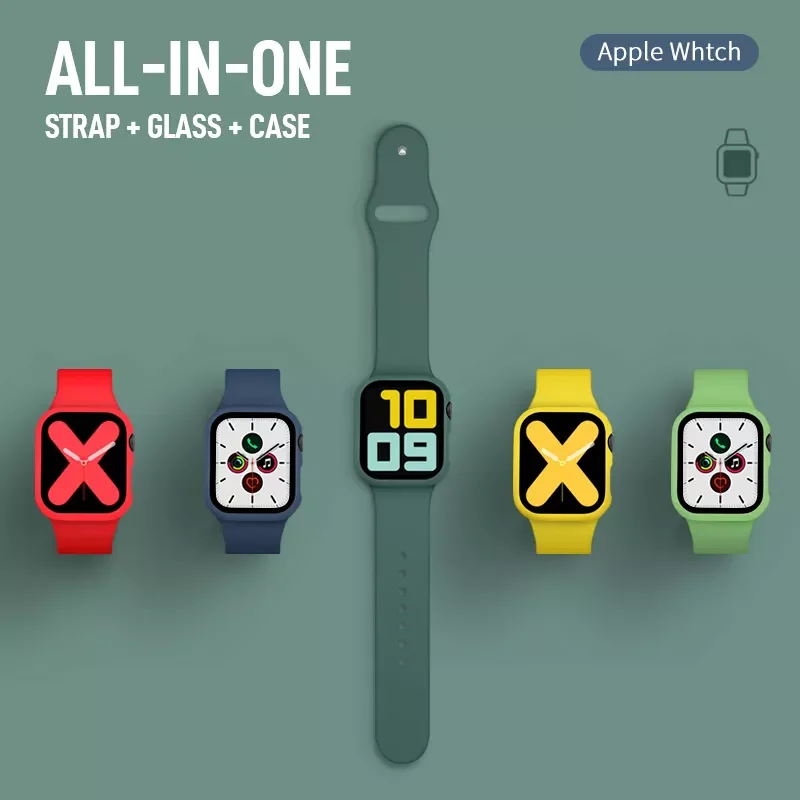 Strap+Glass+Case for Apple Watch Band 44mm 40mm iWatch band 42mm 38mm silicone bumper+bracelet for apple watch series 4 3 5 SE 6