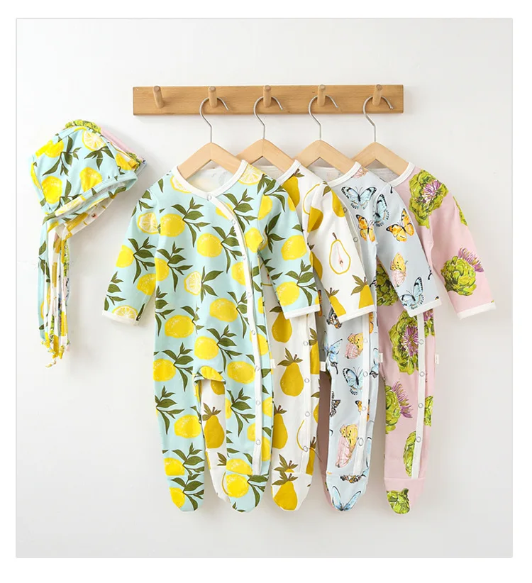 

Baby one-piece clothes new baby boys' cotton printed foot wrapped Khaki clothes newborn crawling clothes baby girls' clothes
