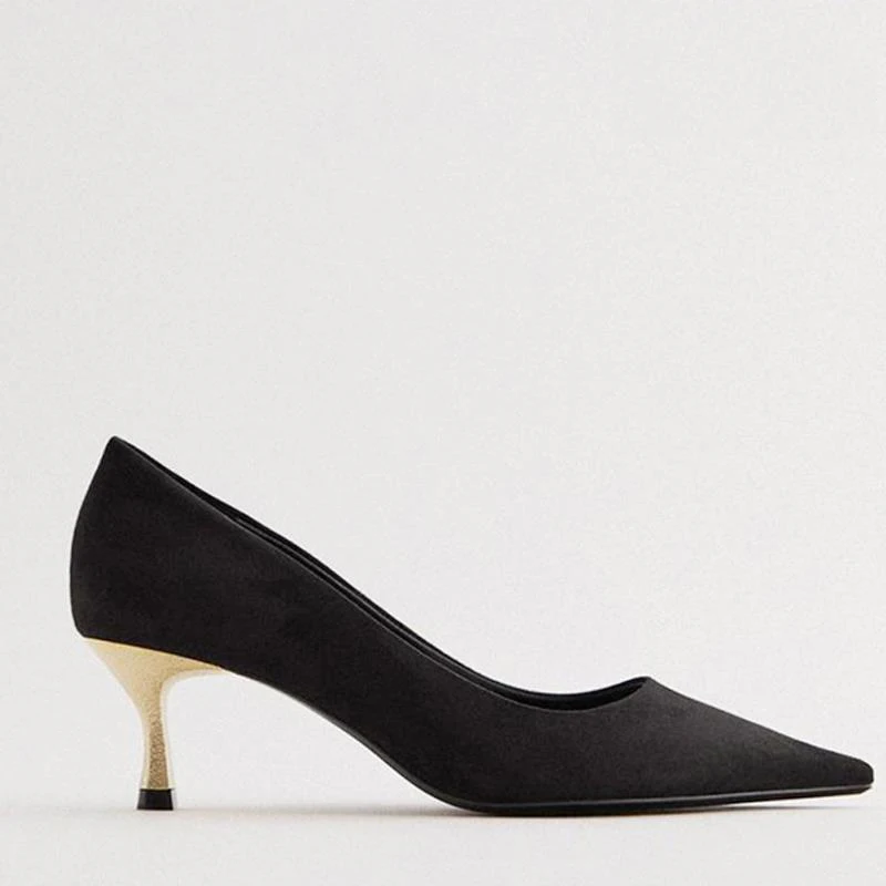 Туфли-лодочки женские на низком каблуке с острым носком кристаллами | Обувь