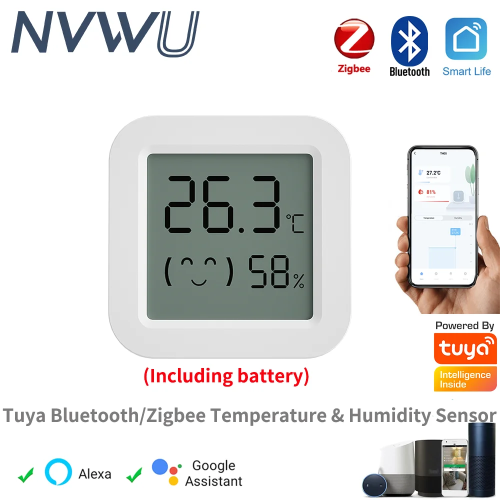 Датчик температуры и влажности Tuya Zigbee, сенсор для холодильника с цифровым ЖК-дисплеем, совместимый с Bluetooth, термометр, гигрометр