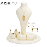 mishitu beige jewelry display stand for ring earrings necklace jewelry accessories with metal microfiber showing shelf