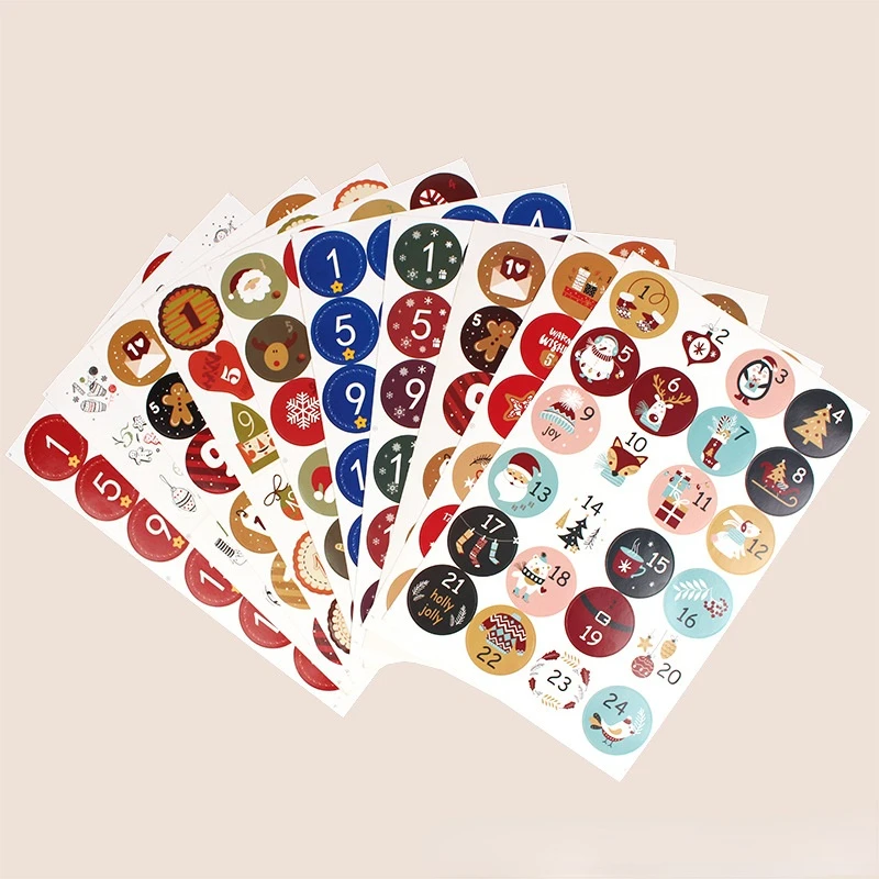 

24Pcs/Set Merry Christmas Advent Calendar Number Paper Sticker Cookie Candy Seal Stickers DIY Gift Packaging Labels Xmas Decor