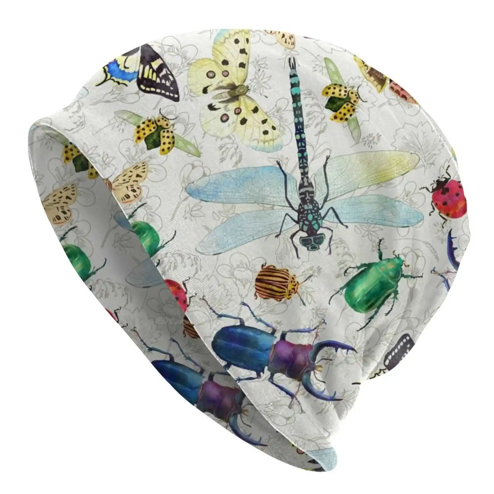 Вязаная шапка с акварельными насекомыми теплая уличные шапки насекомые