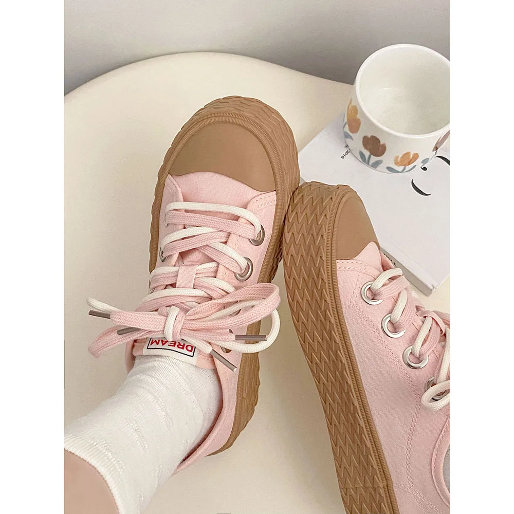 

Woman Canvas Shoes Summer Sweet Colorful Flat Shoes For Women 2023 New Preppy Style Girls Casual Sneakers Lace-up Comfy Z116