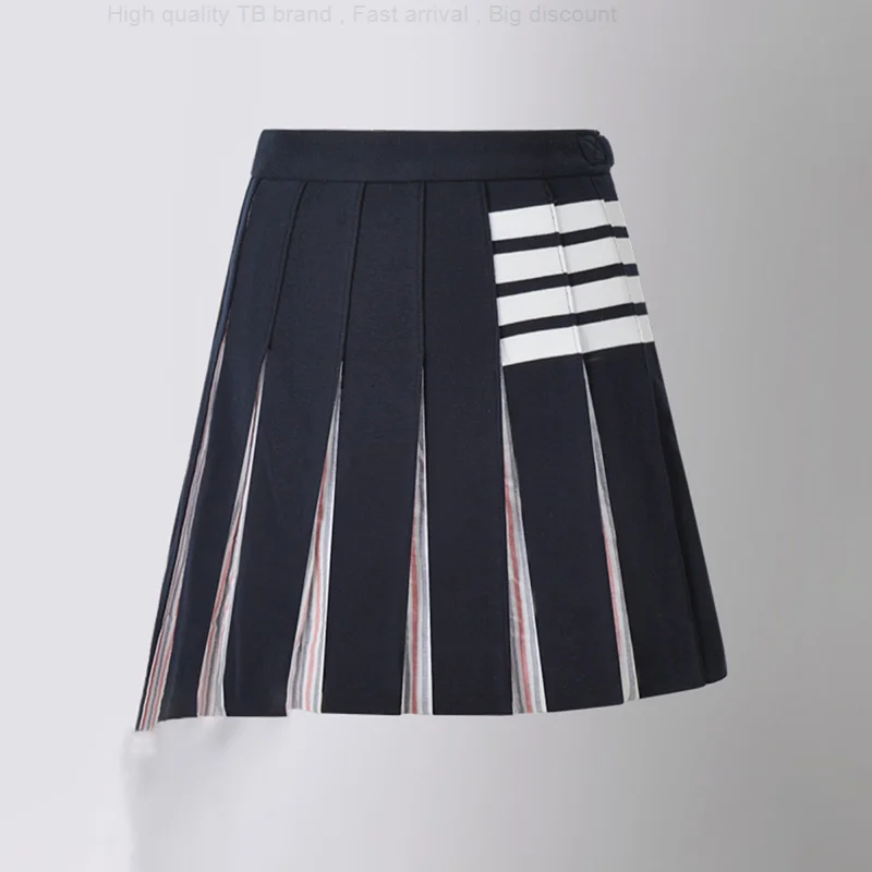 Pleated Women's TB THOM Skirt Summer Casual Kawaii A-line Classic Stripes Skirt Japanese School Uniform Mini Skirts for Girls