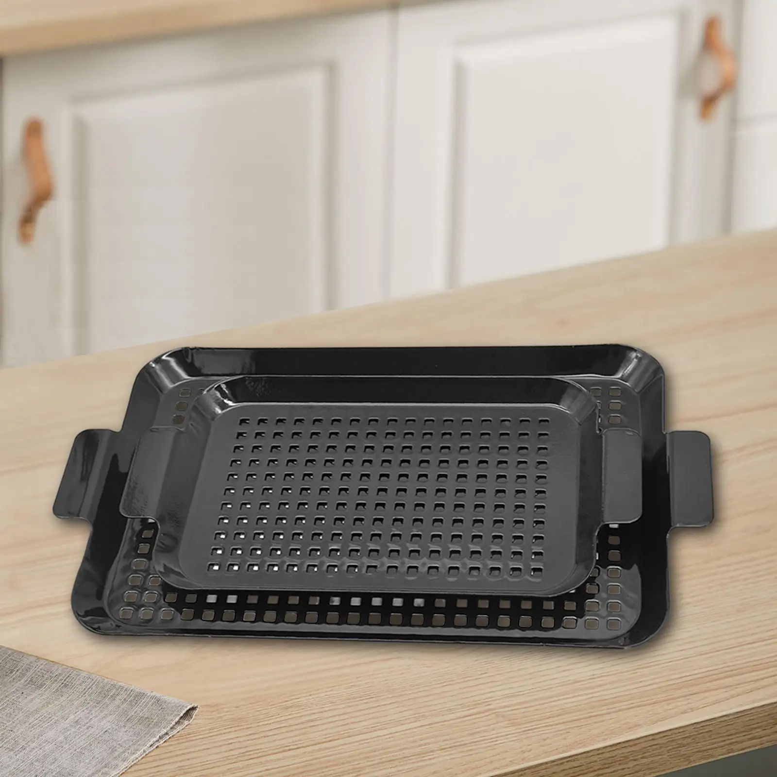

2x Grill Topper with Holes Grilling Tray for Vegetable Seafood Meat