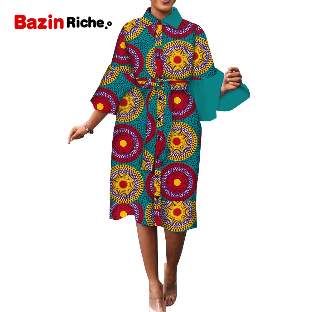 Африканская одежда для женщин, рубашка вечерние, модный стиль, с длинным рукавом, регулируемый пояс, одежда больших размеров, базин Дашики, п...