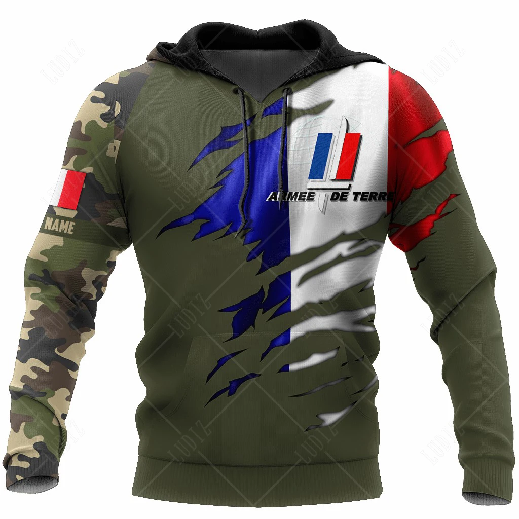 

France Army Camouflage Men Ladies Hoodies Commando ARMY-VETERAN 3D Special Forces Long Sleeved Tactical Shirts Men's Clothing