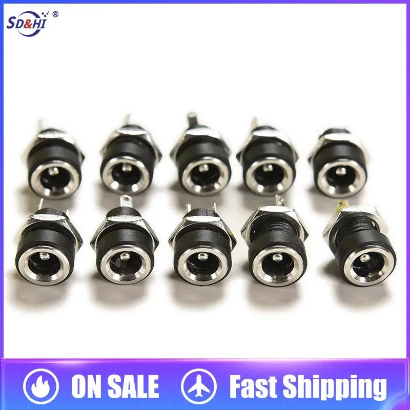 

NEW 10Pcs DC Power Supply Jack Socket Female Panel Mount Connector 2-Pin 5.5 X 2.1mm Plug Adapter 2 Terminal Types 3A 12v