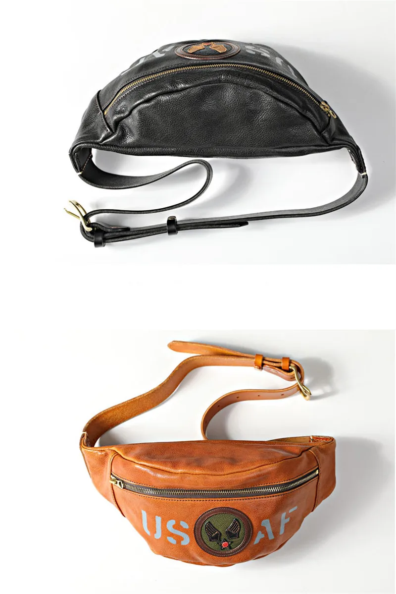 Fashion luxury genuine leather men's chest bag vintage trend natural real cowhide youth waist pack motorcycle crossbody bags