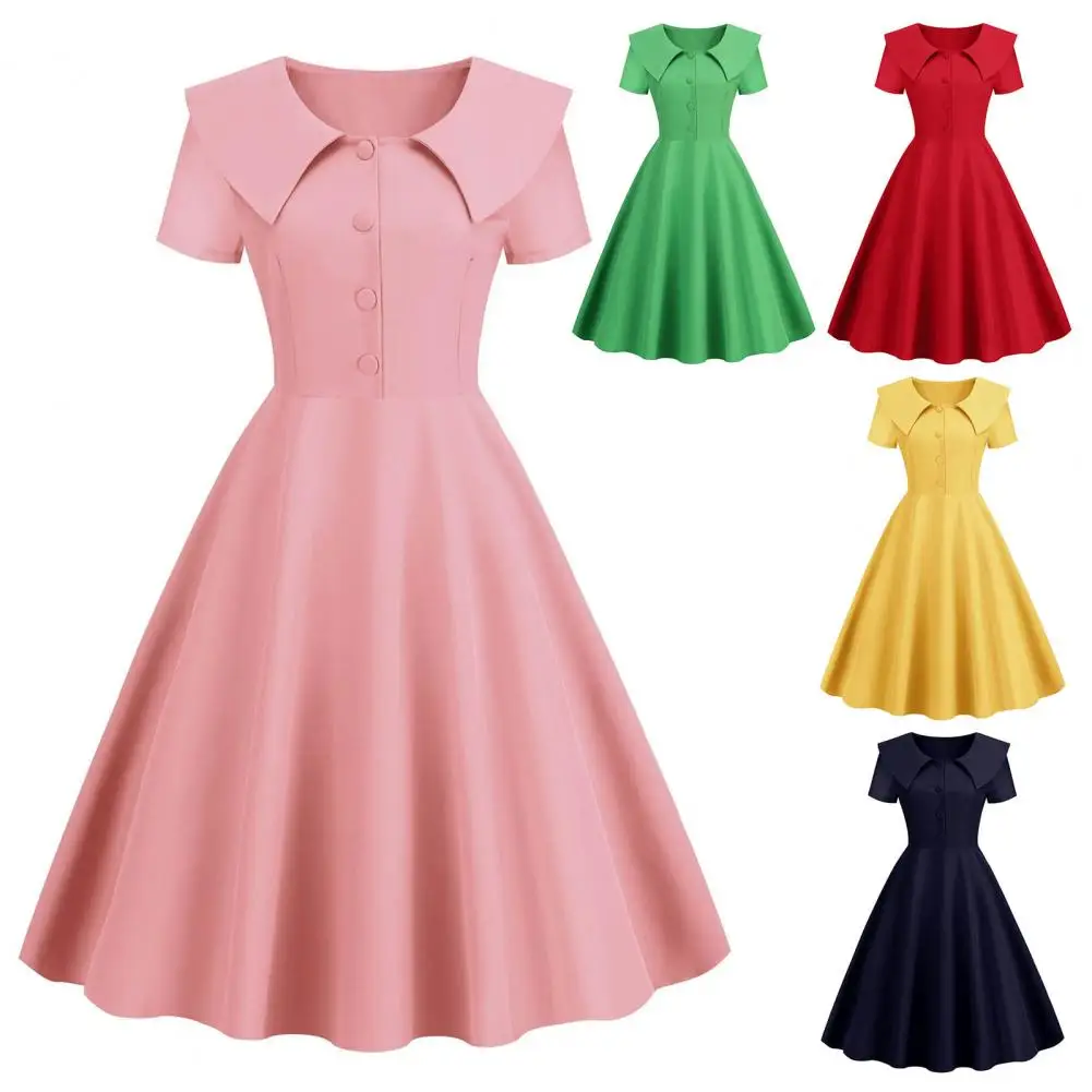 Женское винтажное платье с круглым вырезом и пышной юбкой