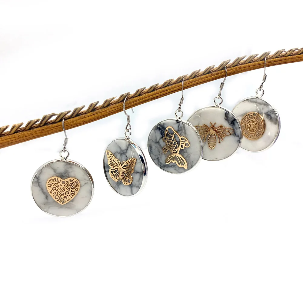 

Brand New Natural Stone Round Earrings White Pine Fine Plated Earrings Jewelry for Women Girls Mother Party Fashion Gifts