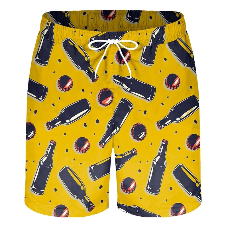 Шорты мужские пляжные быстросохнущие смешные с 3D-принтом пива для серфинга