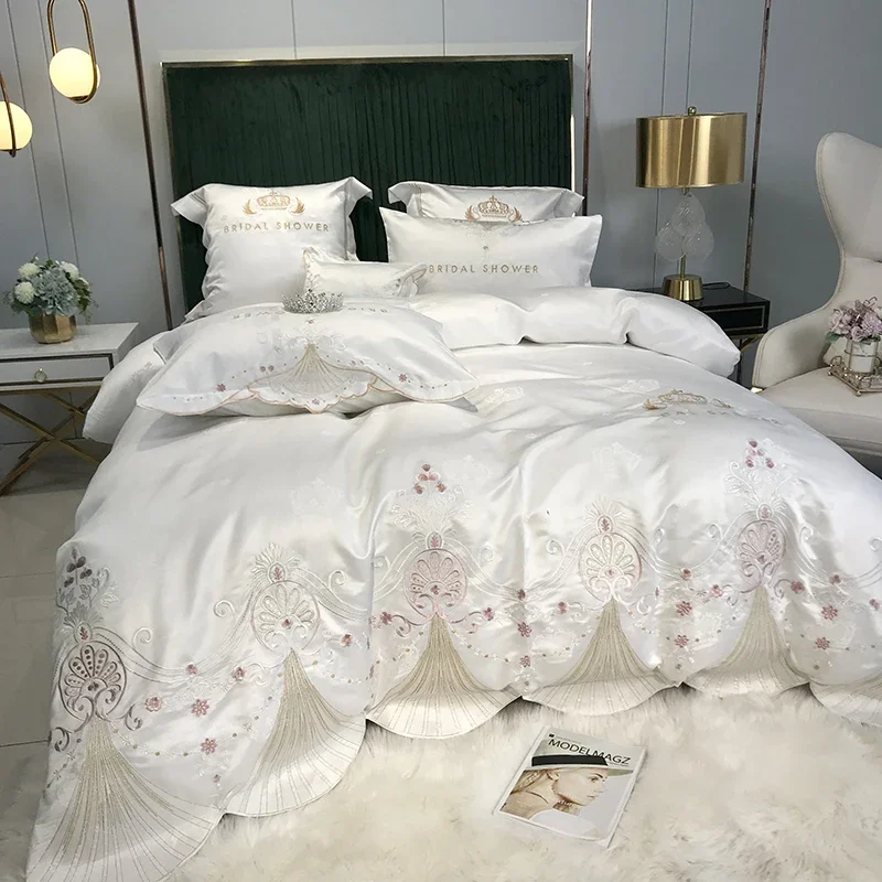 Фото Комплект постельного белья Euro Linen, хлопковое пододеяльник, простыня с вышивкой, постельное белье, комплект постельного белья для спальни, двойная простыня, пододеяльник №2