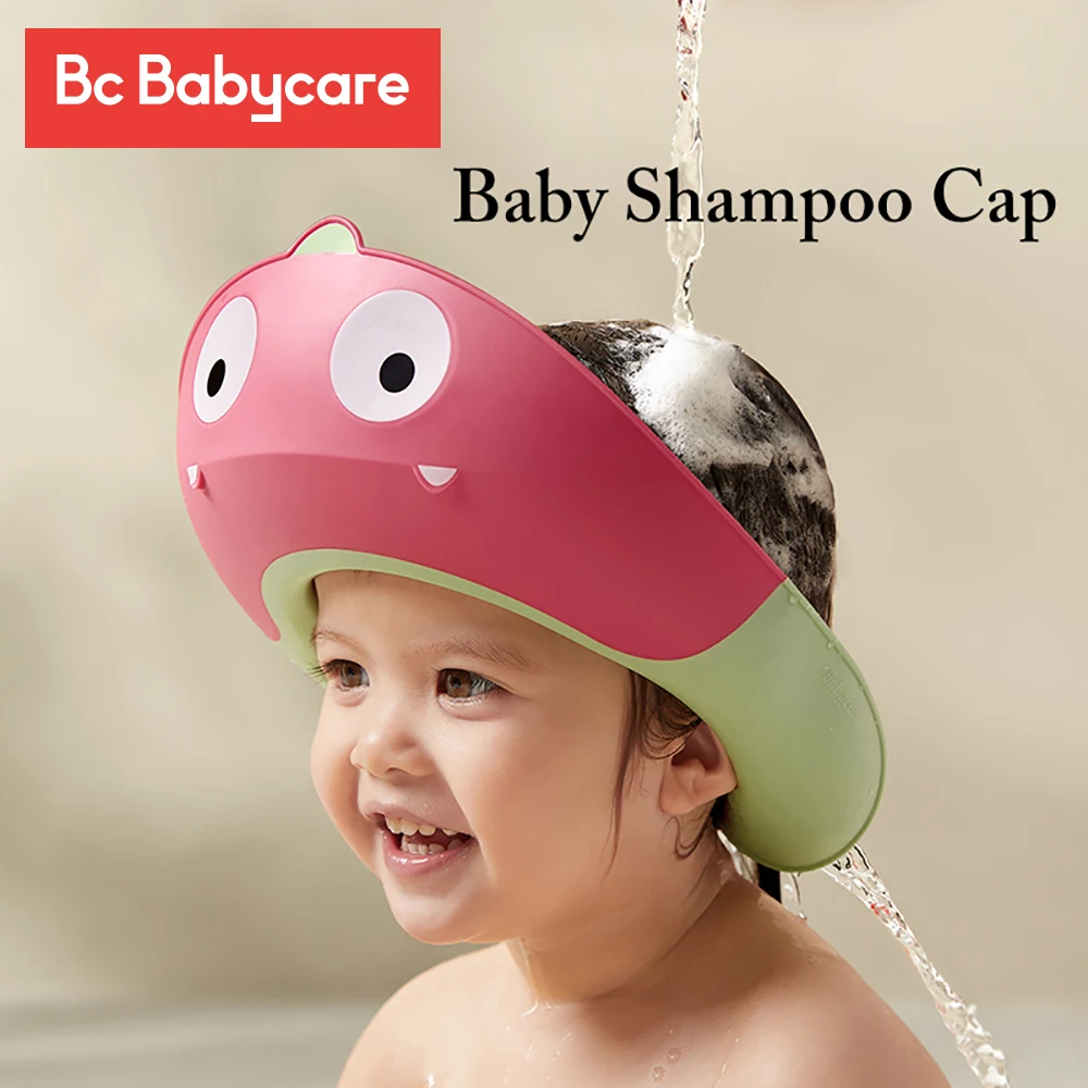 Детская Регулируемая Шапочка для душа BC Babycare с милым динозавром, мягкая шапочка для мытья волос для купания, безопасный детский шампунь для ...