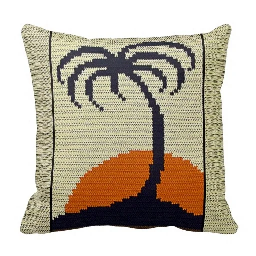 

Тропическое дерево, оранжевый закат, текстура, крючком, декоративная подушка