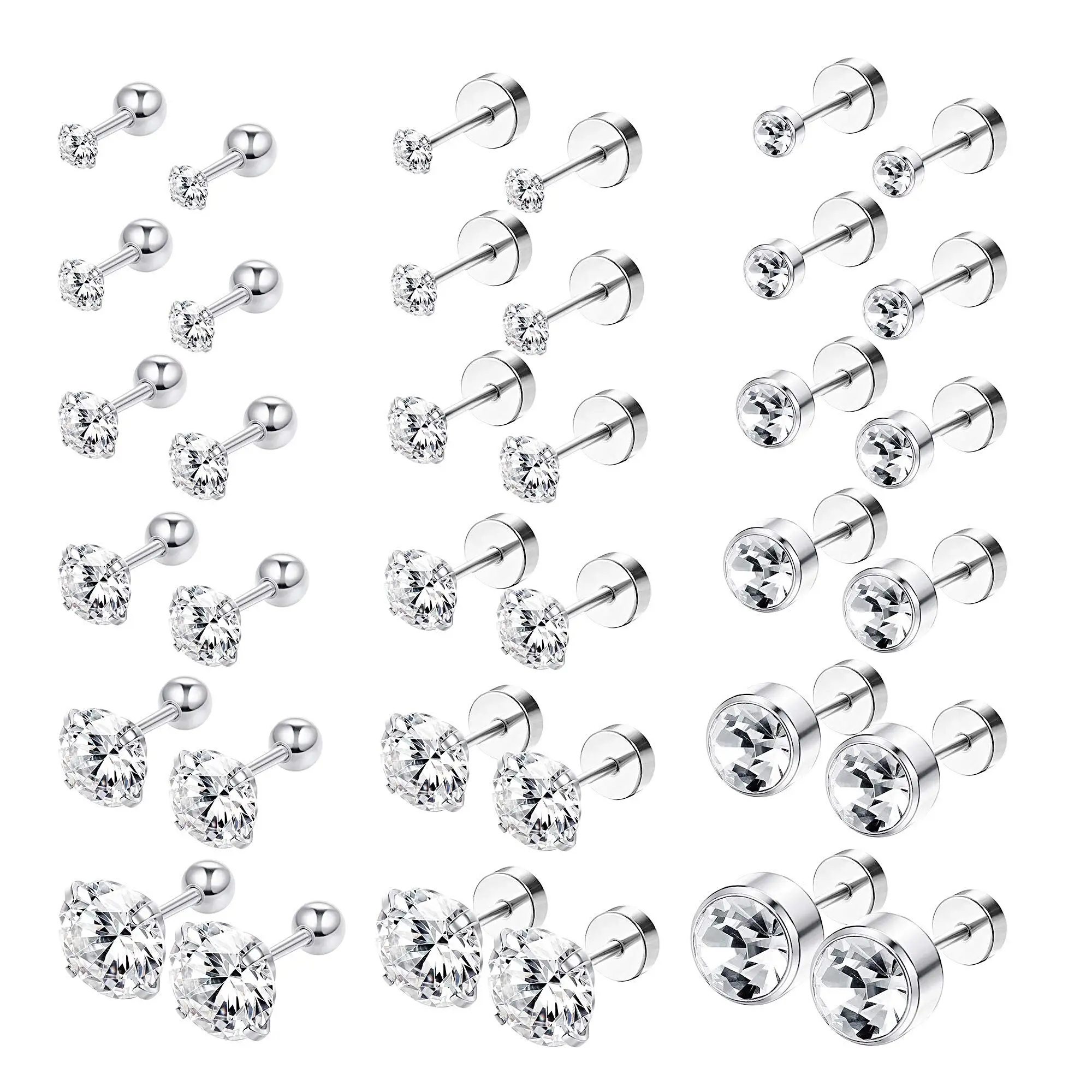 

16G 1 Pair Stainless Steel Screwback Cartilage Stud Earrings for Men Women Flatback Tragus Helix Ear Stud Piercing Earrings Set