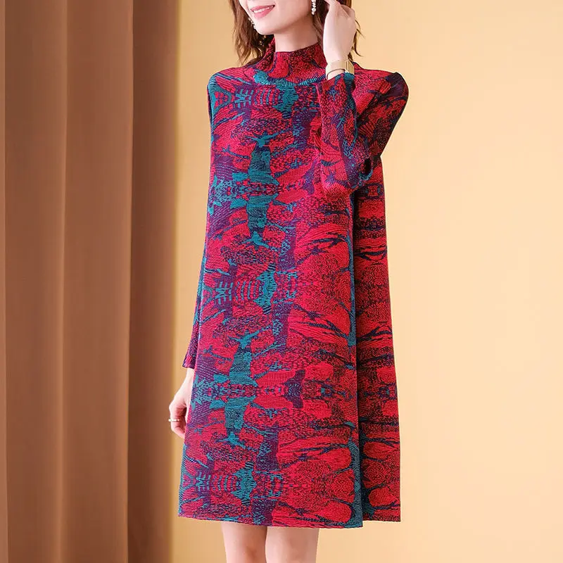 Женское плиссированное платье в стиле ретро свободное приталенное большого