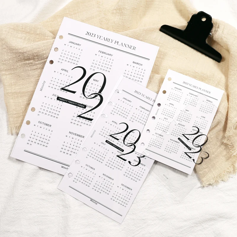 

2 Sheets 2023 Calendar Front Page Refill Papers A5 / A6 / A7 Filler Papers for 6 Holes Notebook Binder Organizer