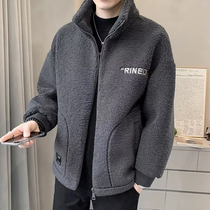 Lamb Wool Cotton Coat Male 2022 New Winter Korean Version Fashion Grain Cashmere Thickened Fleece Winter Jacket Men Clothing