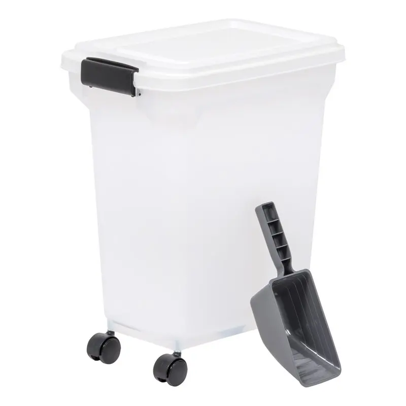 

, 22lb Premium Airtight Sealed Pet Dog or Cat Food Container with Scoop, White