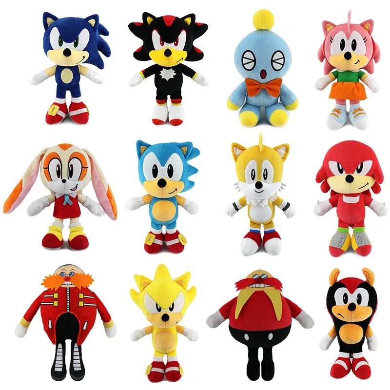 

25-28cm Anime Plush Doll Toy Hedgehog Super Sonic Shadow Knuckles Amy Rose Cartoon High-value Creative Peripheral Birthday Gift
