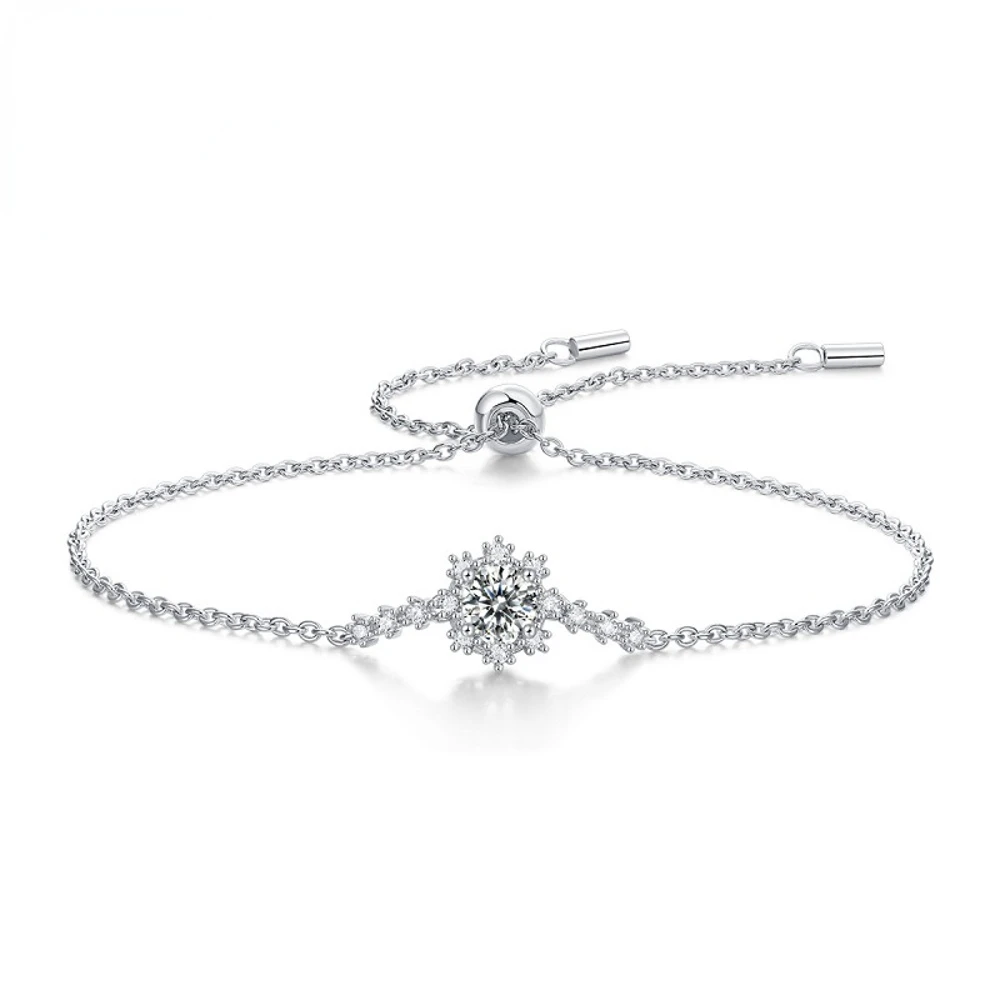 

S925 Silver Snowflake Moissanite Bracelet Women 1ct D VVS1 Moissanite Diamond Charm Bracelet White Gold Finished Pass Tester