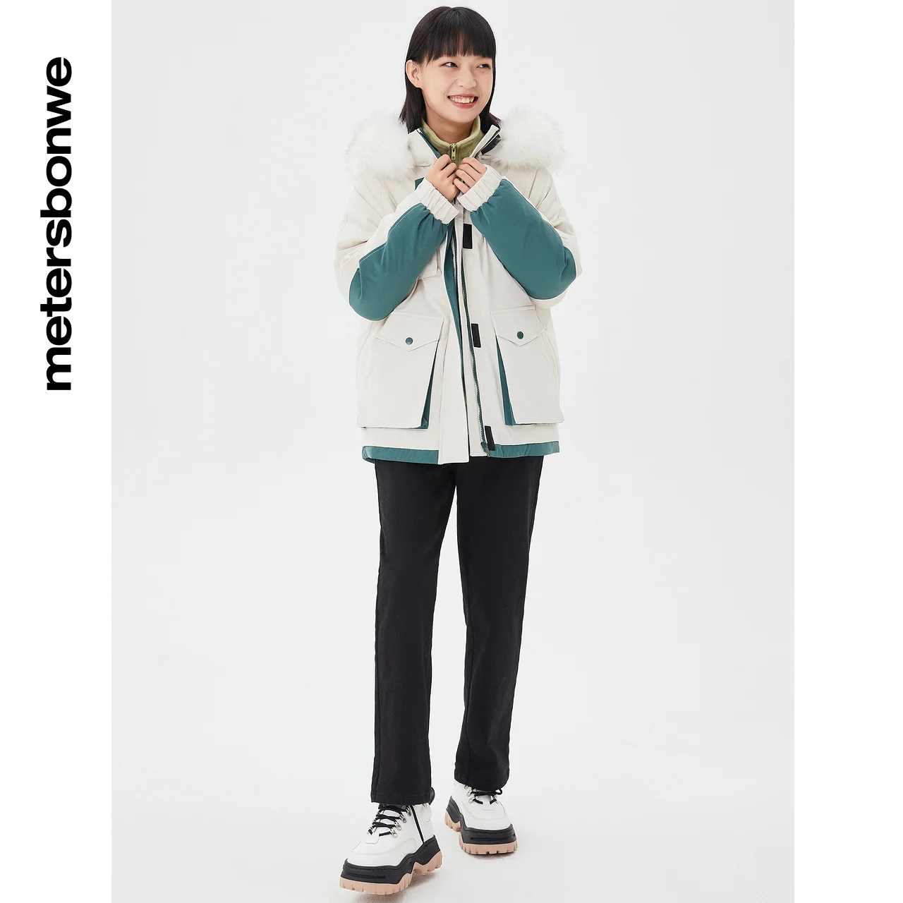 Metersbonwe Hooded Down Jacket Women Winter Pocket Cargo Jackets Female Loose Down Jacket Outerwear Warm Jackets Brand Clothing