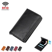 pop out rfid credit card holder thin aluminum card wallet id card bank card holder thin metal leather small men women wallet