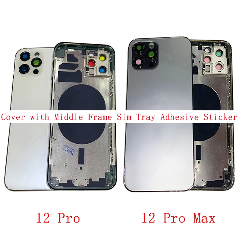Battery Cover Rear Door with Middle Frame Sim Tray Side Key For iPhon 12 Pro Max Back Cover with Camera Lens Logo Repair Parts
