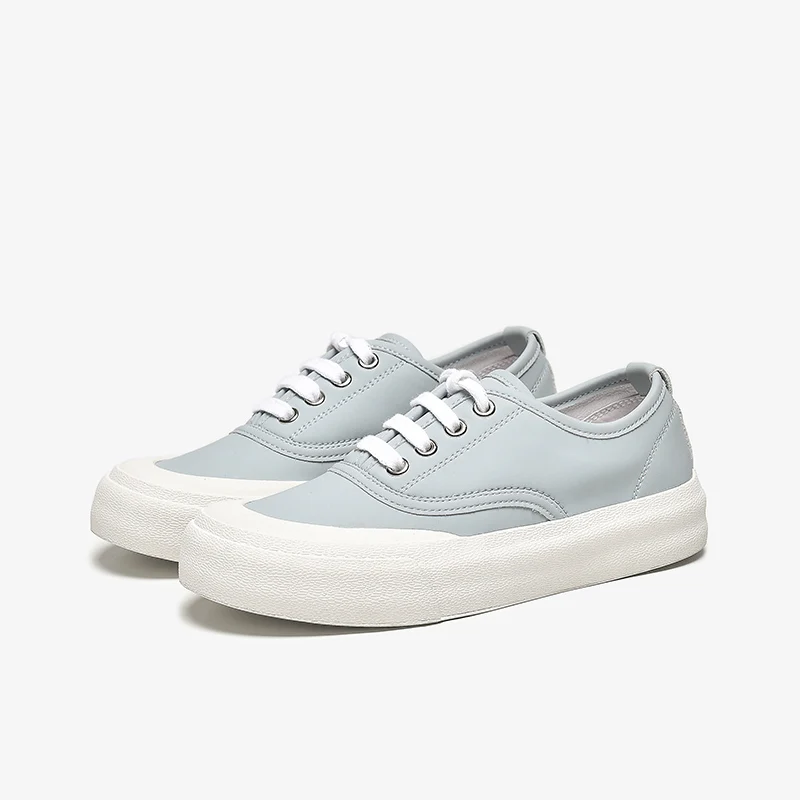 

Casual Sneakers Women Synthetic Leather Round Toe Lace-Up Solid Color Spring Ladies Concise Flats Handmade 29225F