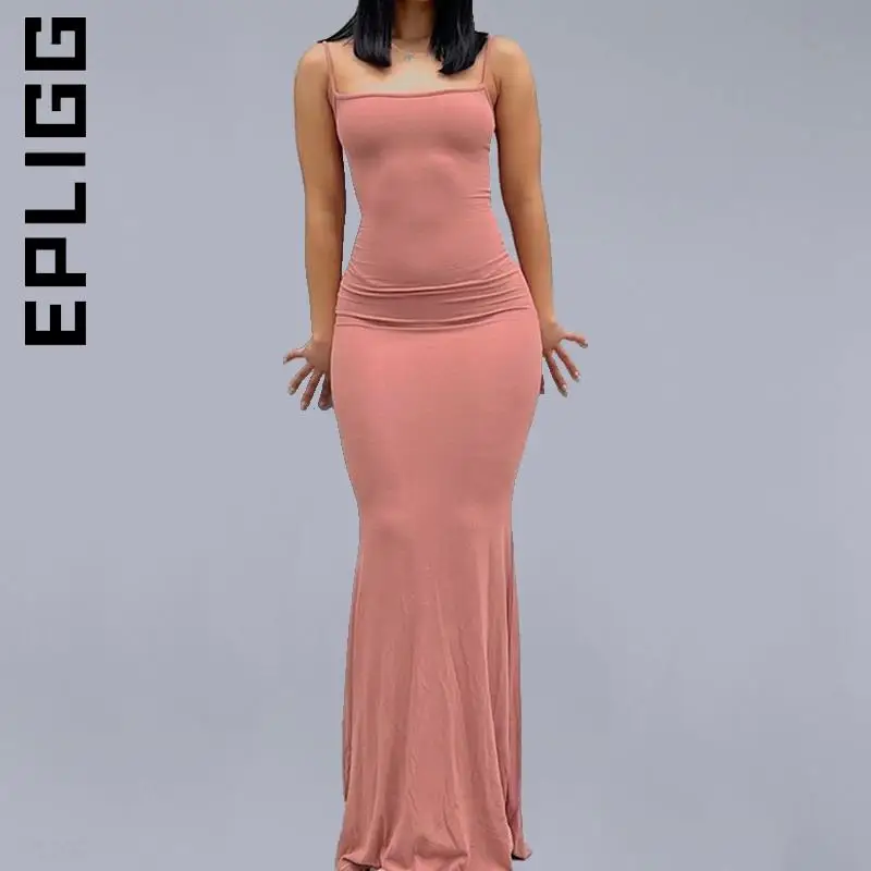 Платье Epligg женское атласное модное платье-макси без рукавов с открытой спиной