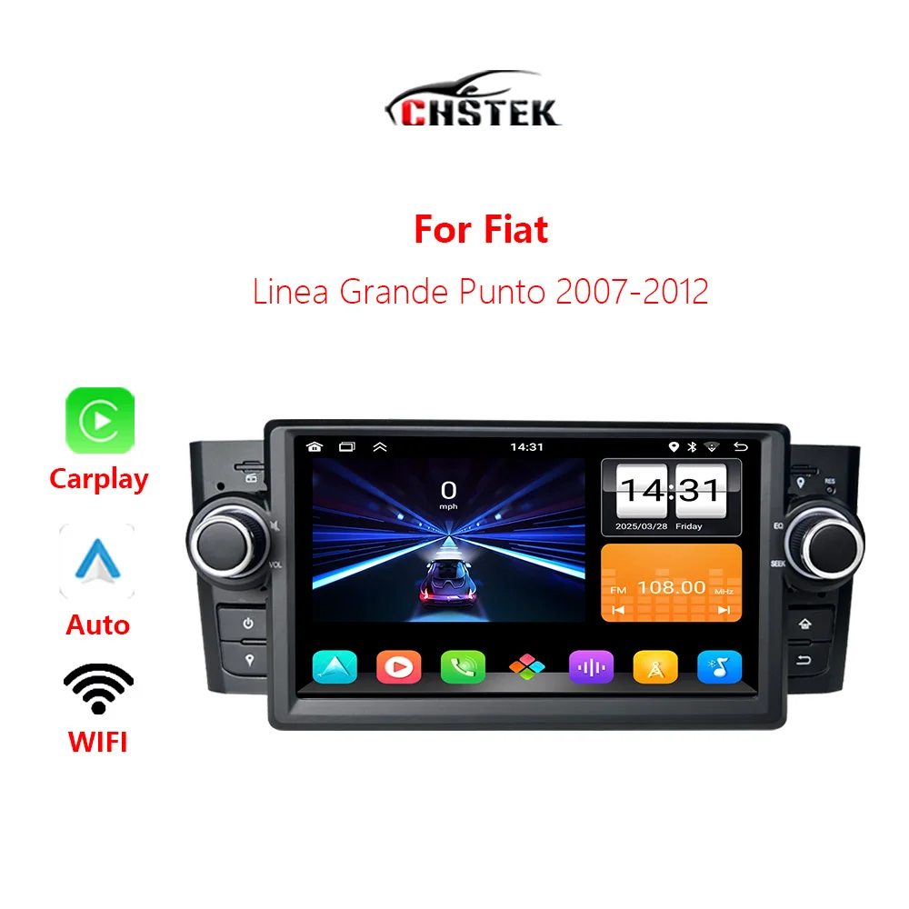 Фото Автомобильный радиоприемник CHSTEK Carplay для Fiat Grande Punto Linea 2007, 2008-2012, Android, авто, мультимедиа, стерео, Bluetooth-навигация, GPS, WIFI №1