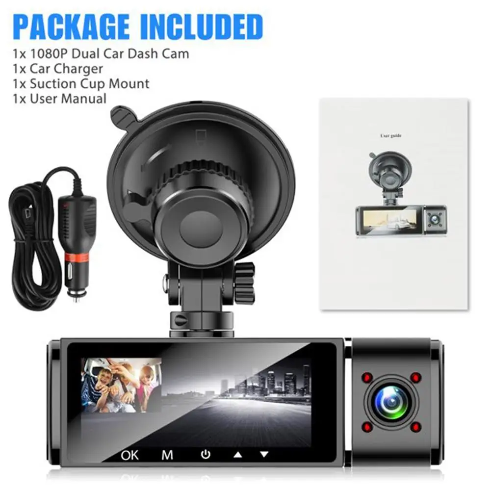 Dual Camera Car Dash Cam Dvr Registrator Full HD 1080P Video Recorder Front And Inside Cabin For Uber Taxi Drivers |