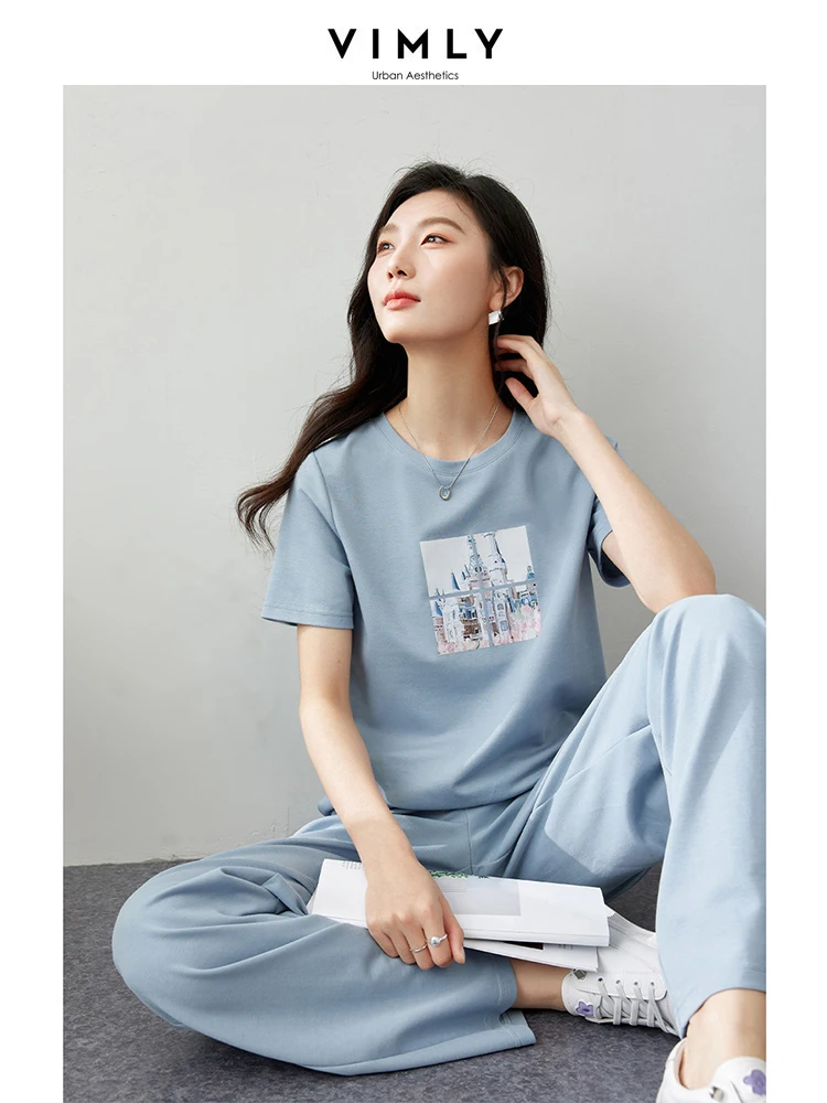 VIMLY женский повседневный спортивный костюм с короткими рукавами новая летняя