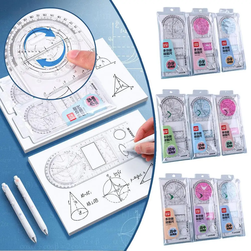 

For School Multifunctional Primary School Activity Protractor Drawing Tool Triangle Measuring Ruler Geometric Compass Ruler S9U5