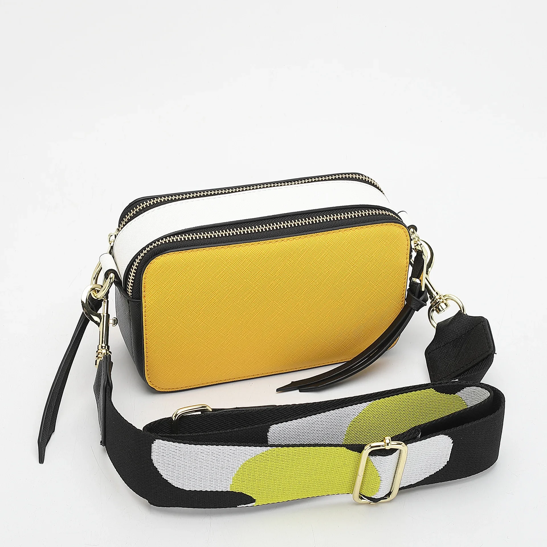 

New Contrast Color Camera Bag Double Zipper Cross Mark Bag Colorful Wide Ribbon One Shoulder Crossbody Bag