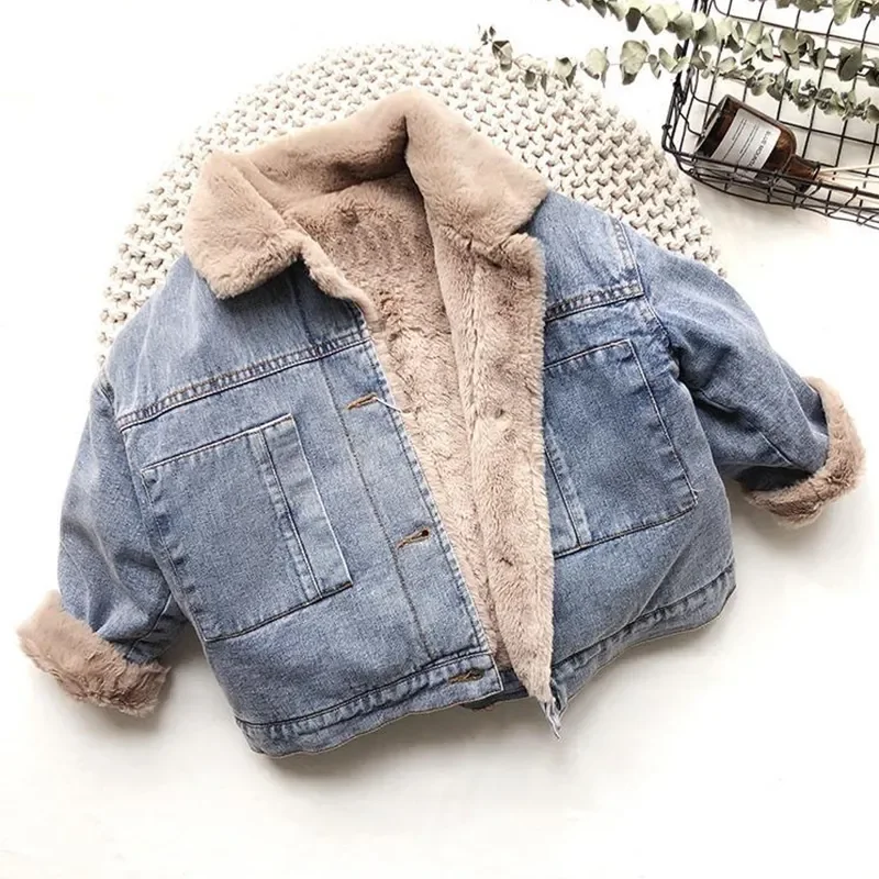 

Autumn Winter Thicken Baby Boys Denim Jacket Plus Cashmere Warm Children Outerwear Fashion Coat 2 3 4 5 6 7 8 Years Kids Clothes