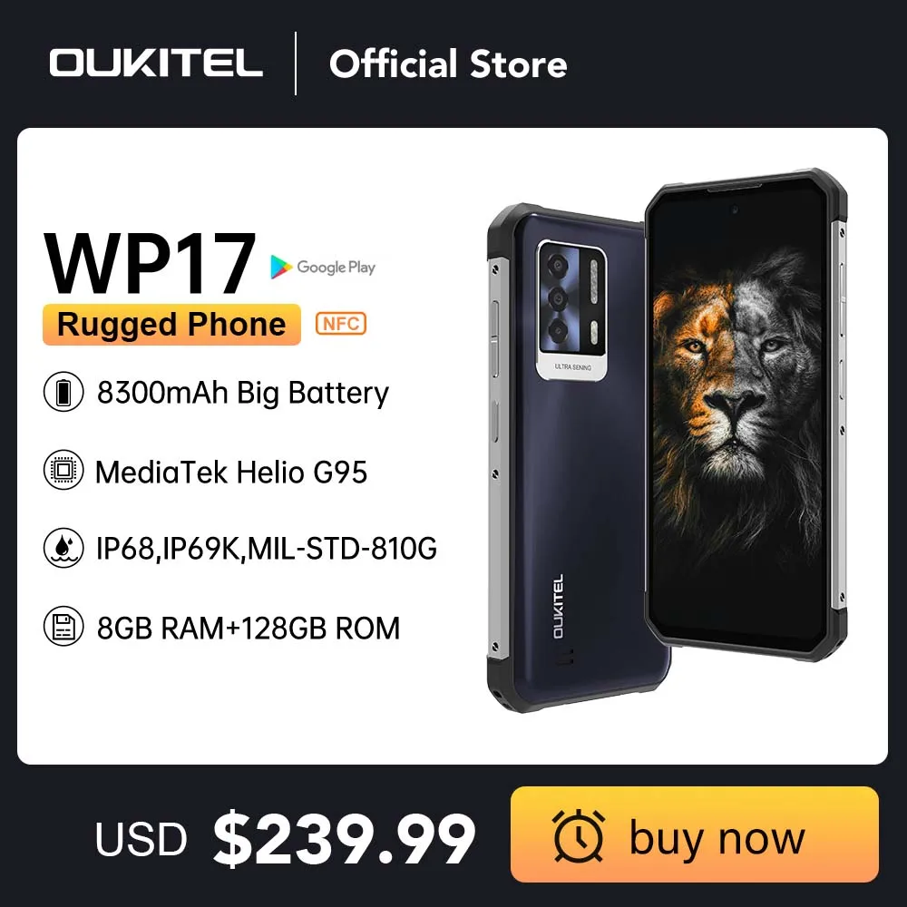 Oukitel WP17 Rugged Smartphone 8GB+128GB  6.78“FHD+ 8300MAH Android 11 Mobile Phone 64M+16M NFC Cell Phone