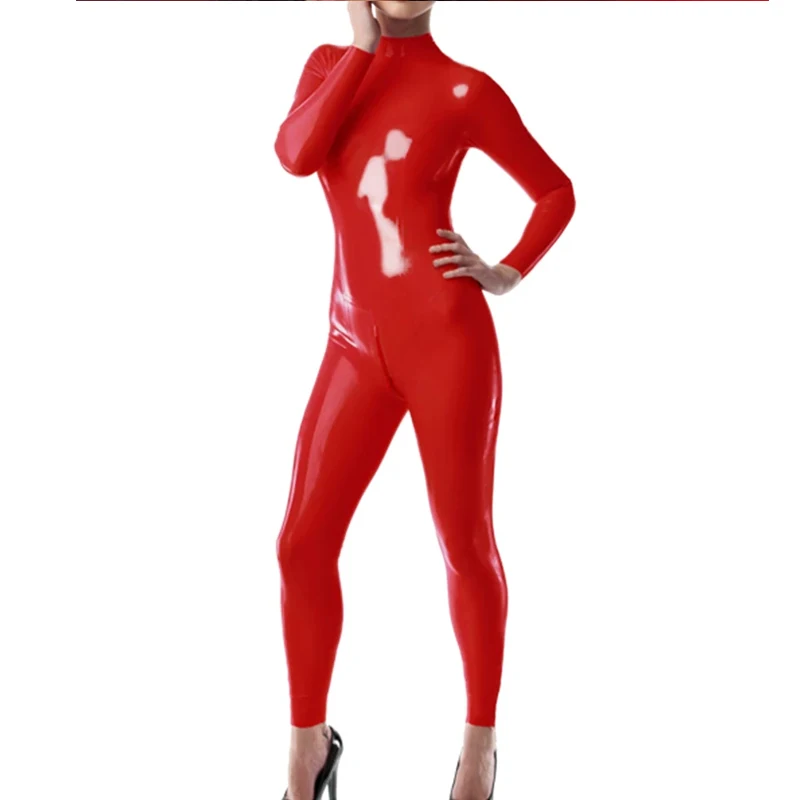 

Handmade Red Latex Overalls Rubber Cosplay Catsuit with Back Zip Bodysuit