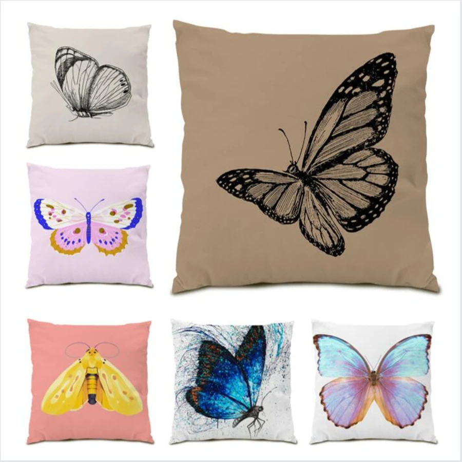 

Throw Pillow Cover Butterfly Cartoon Cushion Cover 45x45 Oil Painting Living Room Decoration Polyester Linen Home Decor E0204