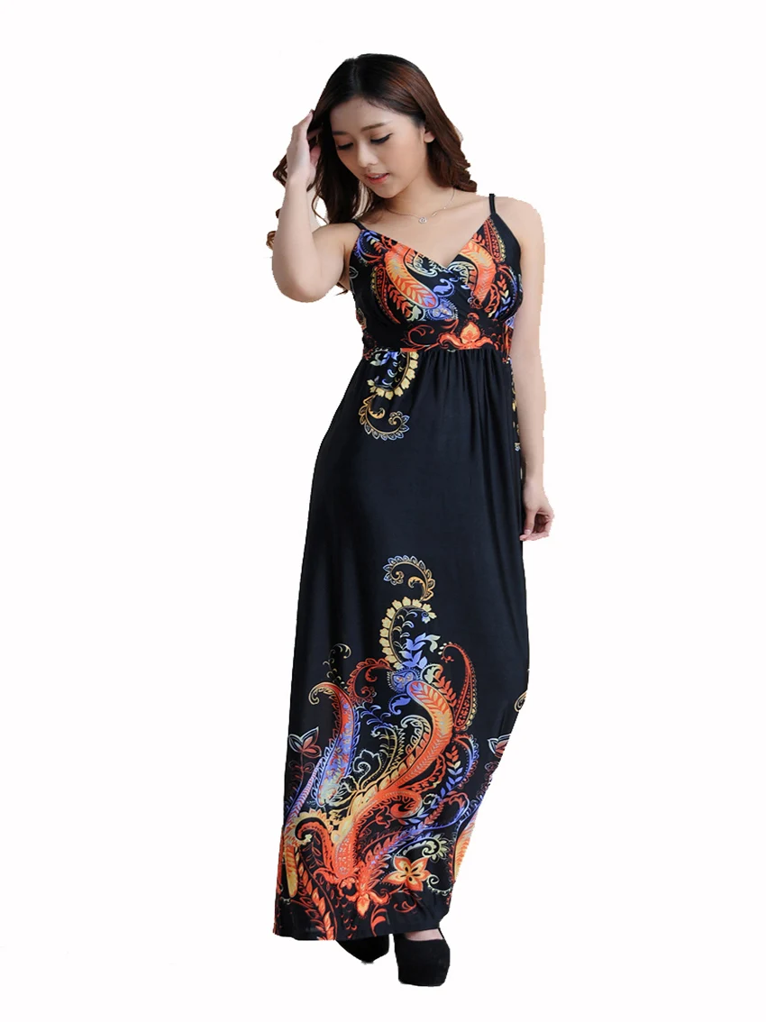 

Sexy Women plus size floral v-neck sleeveless bohemian beach summer Party long dress
