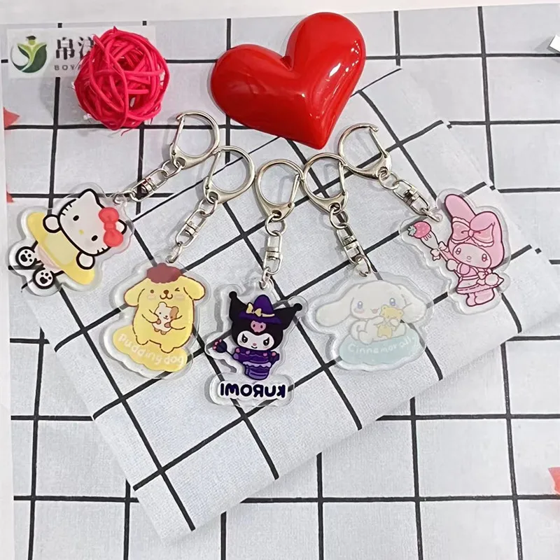 

Sanrio Kawaii Anime Figure HelloKitty Kuromi Mymelody Cinnamoroll Pompom Purin New Cute Keychain Pendant Acrylic Bag Gift