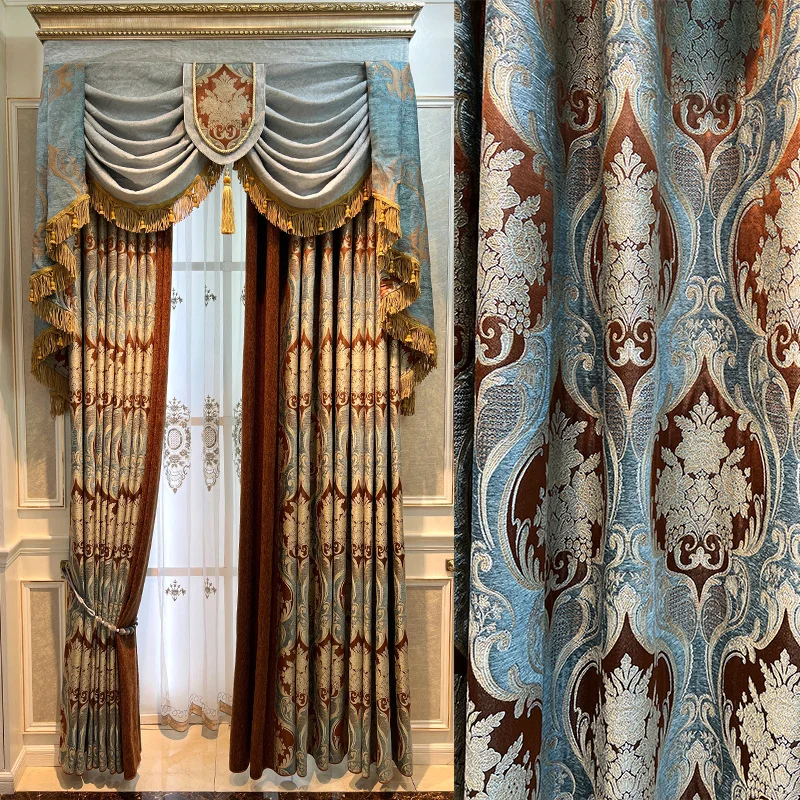 

Embroidered printed jacquard chenille patchwork blackout curtains for bedroom living room Luxury European classical curtain