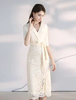 elegant bodycon homecoming cocktail party dress v neck half sleeve knee length lace with sash ribbon 2022 robes de soir%c3%a9e