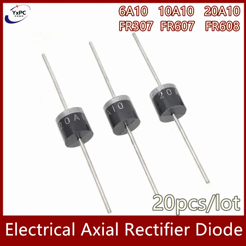 

20pcs 6A10 10A10 20A10 6A 10A 20A 1000V FR307 FR607 FR608 Electrical Axial Rectifier Diode