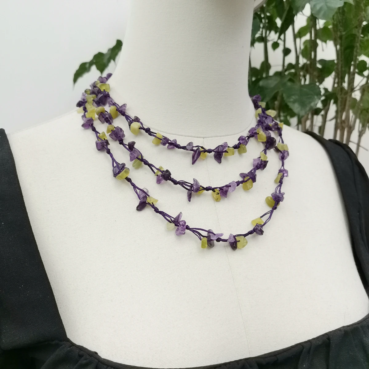 Lii Ji Real Stone Green Purple Necklace 47cm Amethysts Lemon Jades Statement Stock Sale Jewelry Gift