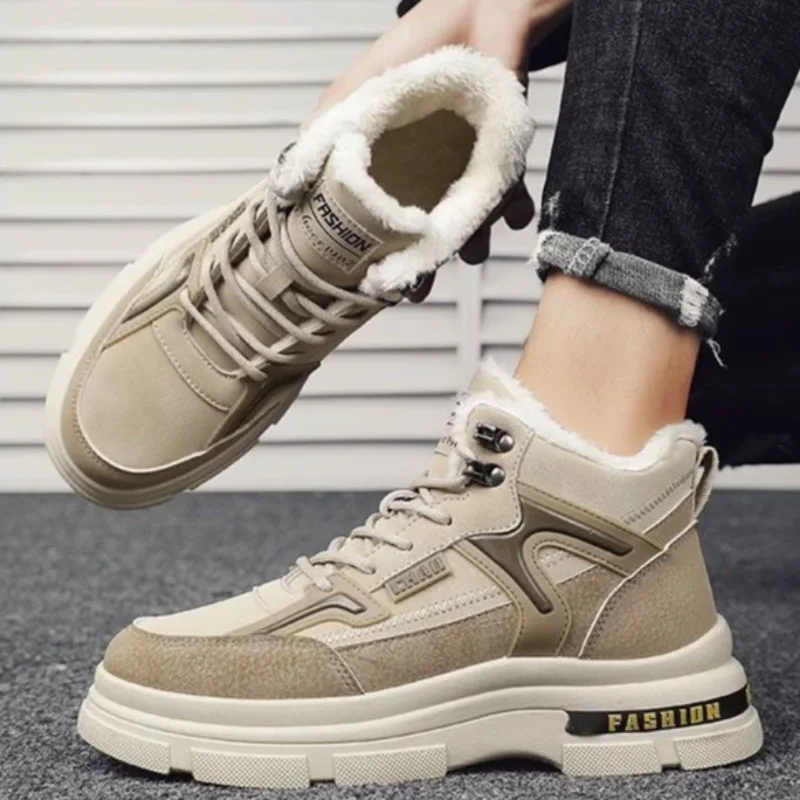 Зимние мужские ботинки. Плюшевые теплые зимние Уличные нескользящие ботинки на