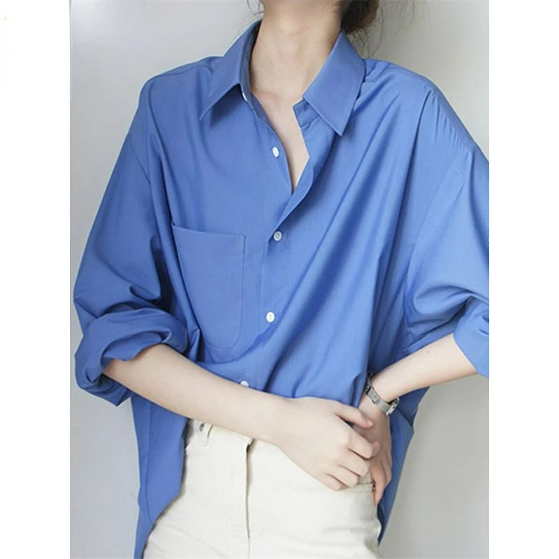 

2023 New Summer Women Fashion Long Sleeves Satin Blouse Vintage Femme Loose Street Shirts Elegant Imitation Silk Blouse E67