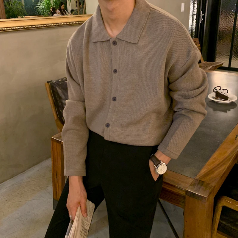 

men's wear kintted Polo shirts Autumn new single breasted tops loose Korean style casual Lapel outerwear blouse new L643